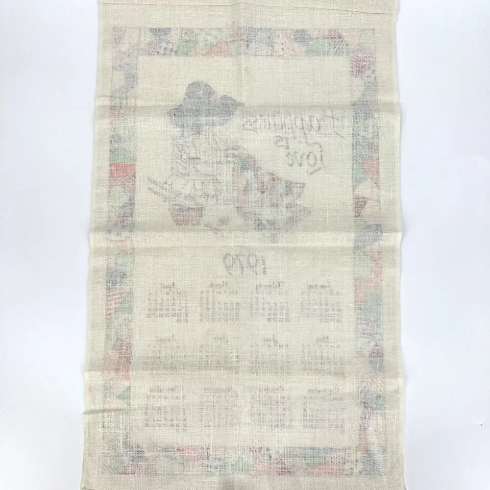 Vintage Linen Wall Calendar 1979 Girl Quilting Theme TV Movie Props